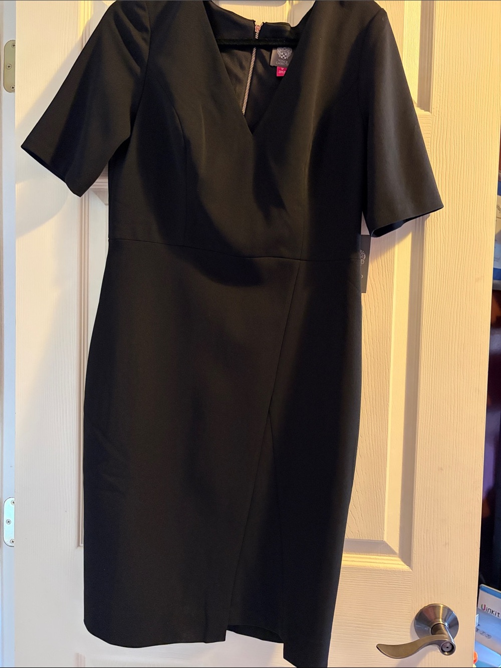 Vince Camuto Black V-Neck Midi Sheath Dress